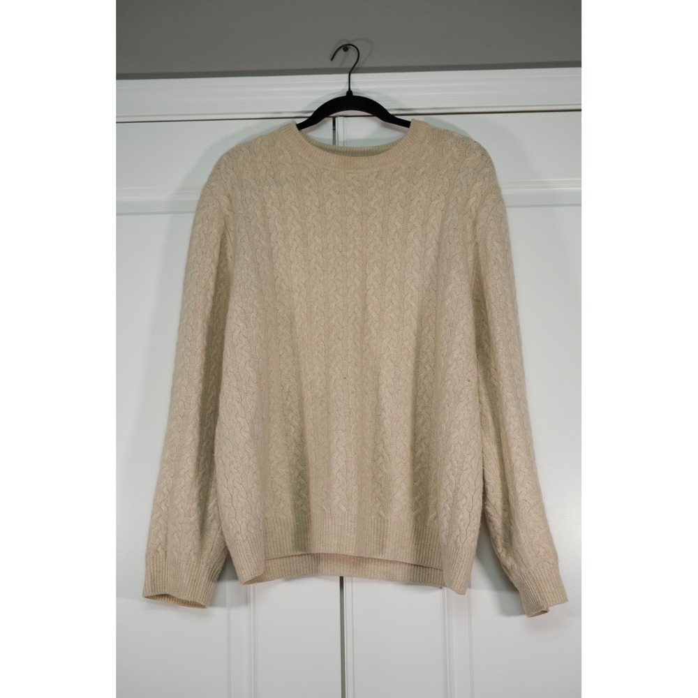 Allen Solly Mens Cashmere Sweater Large Cream Cable Knit Crewneck 2 Ply Pullover